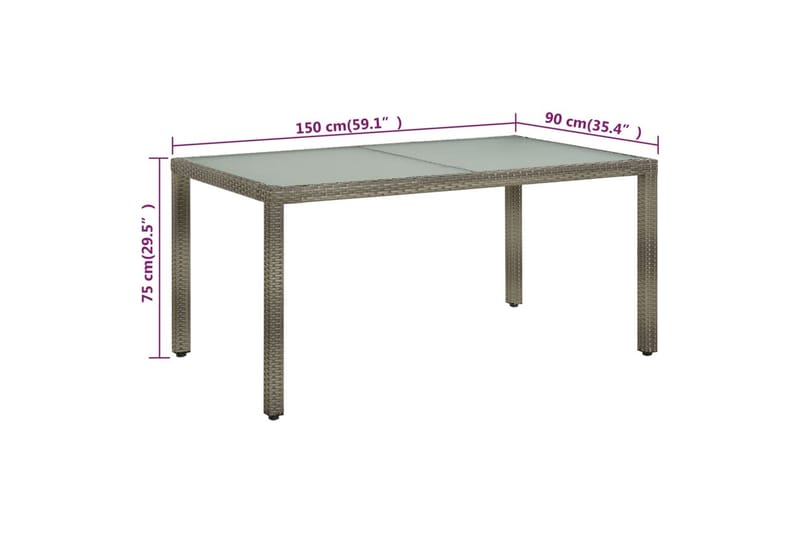 Trädgårdsbord 150x90x75 cm härdat glas och konstrotting grå - Grå - Utemöbler - Utebord & trädgårdsbord - Matbord utomhus