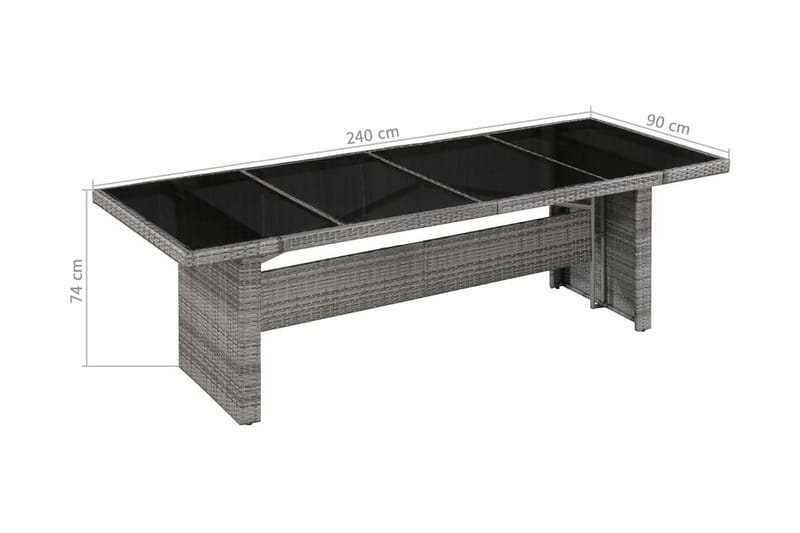 Trädgårdsbord 240x90x74 cm konstrotting och glas - Grå - Utemöbler - Utebord & trädgårdsbord - Matbord utomhus