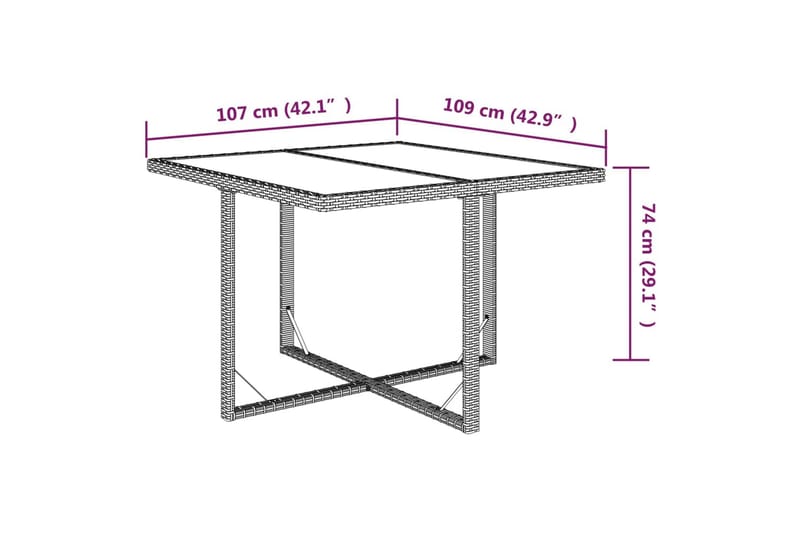 Trädgårdsbord brun 109x107x74 cm konstrotting och glas - Brun - Matbord utomhus