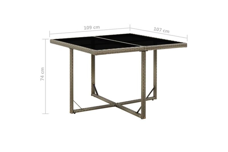 Trädgårdsbord grå 109x107x74 cm konstrotting och glas - Grå - Utemöbler - Utebord & trädgårdsbord - Matbord utomhus