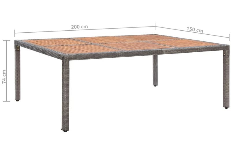 Trädgårdsbord grå 200x150x74 cm konstrotting och akaciaträ - Grå - Utemöbler - Utebord & trädgårdsbord - Matbord utomhus