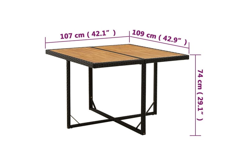 Trädgårdsbord svart 109x107x74 cm konstrotting & massiv akac - Svart - Utemöbler - Utebord & trädgårdsbord - Matbord utomhus