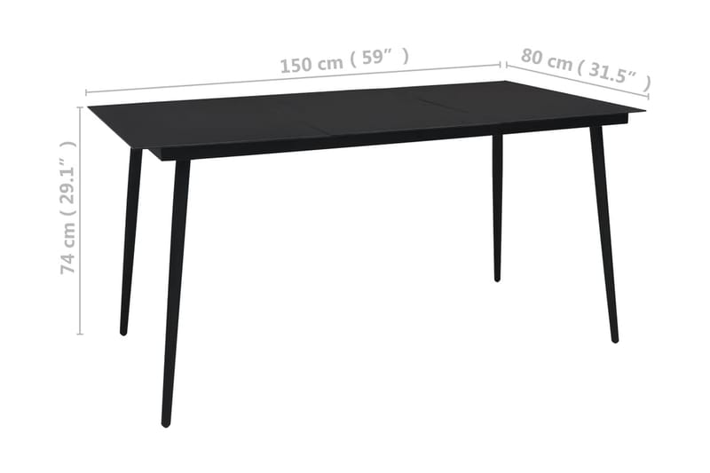 Trädgårdsbord svart 150x80x74 cm stål och glas - Svart - Matbord utomhus