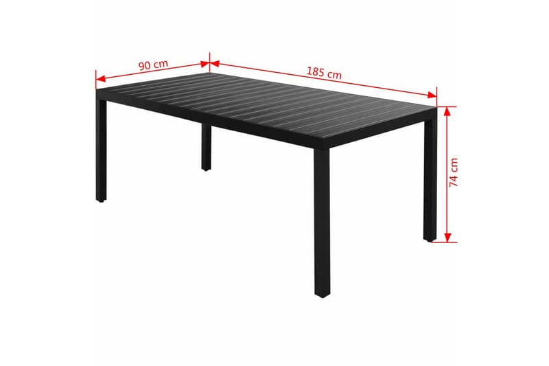 Trädgårdsbord svart 185x90x74 cm aluminium och WPC - Svart - Utemöbler - Utebord & trädgårdsbord - Cafebord