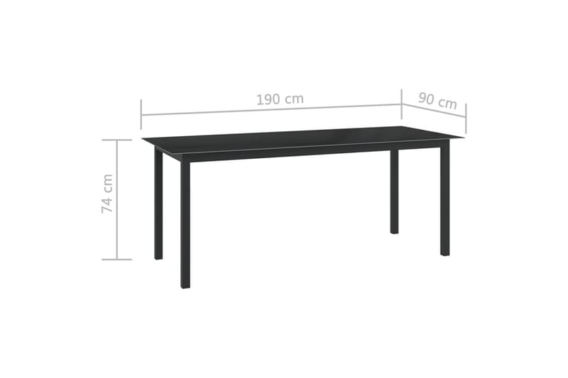 Trädgårdsbord svart 190x90x74 cm aluminium och glas - Svart - Matbord utomhus