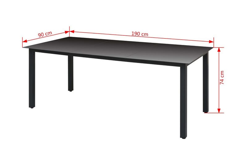 Trädgårdsbord svart 190x90x74 cm aluminium och glas - Svart - Utemöbler - Utebord & trädgårdsbord - Matbord utomhus
