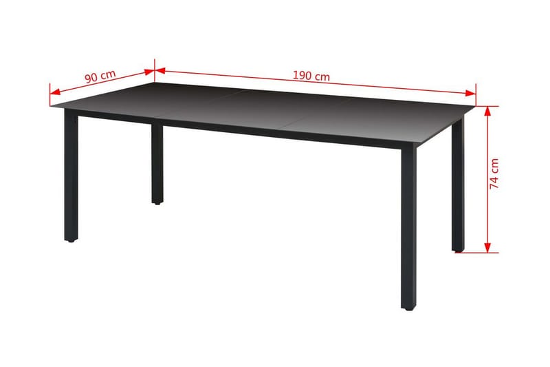 Trädgårdsbord svart 190x90x74 cm aluminium och glas - Svart - Matbord utomhus