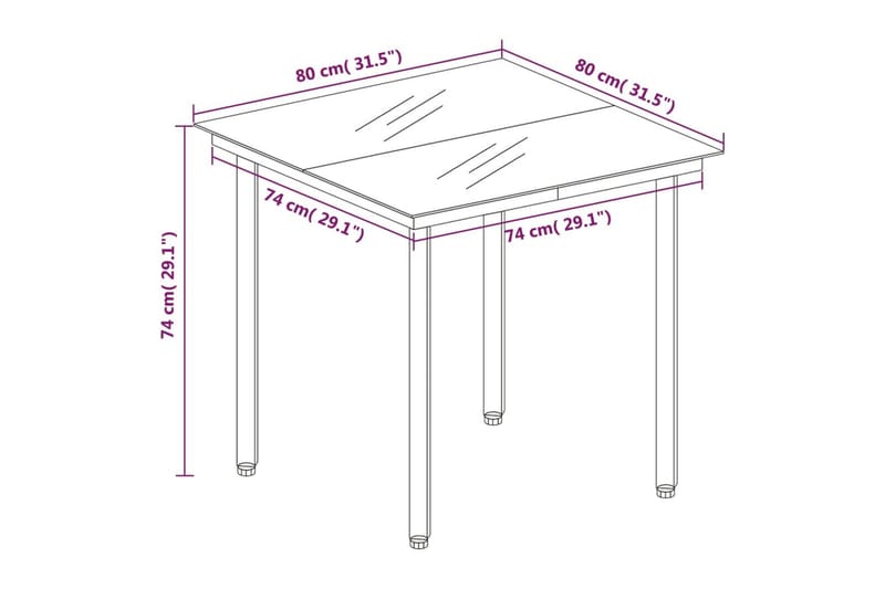 Trädgårdsbord svart 80x80x74 cm stål och glas - Svart - Utemöbler - Utebord & trädgårdsbord - Matbord utomhus