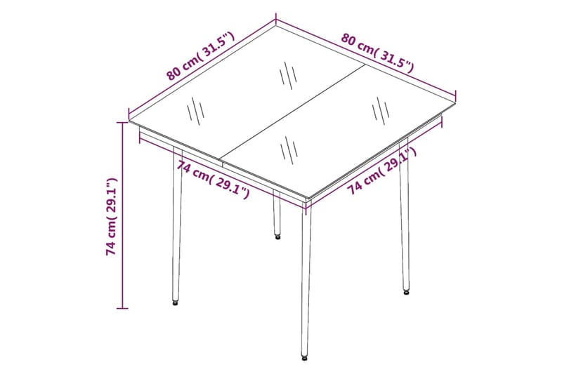 Trädgårdsbord svart 80x80x74 cm stål och glas - Svart - Utemöbler - Utebord & trädgårdsbord - Matbord utomhus