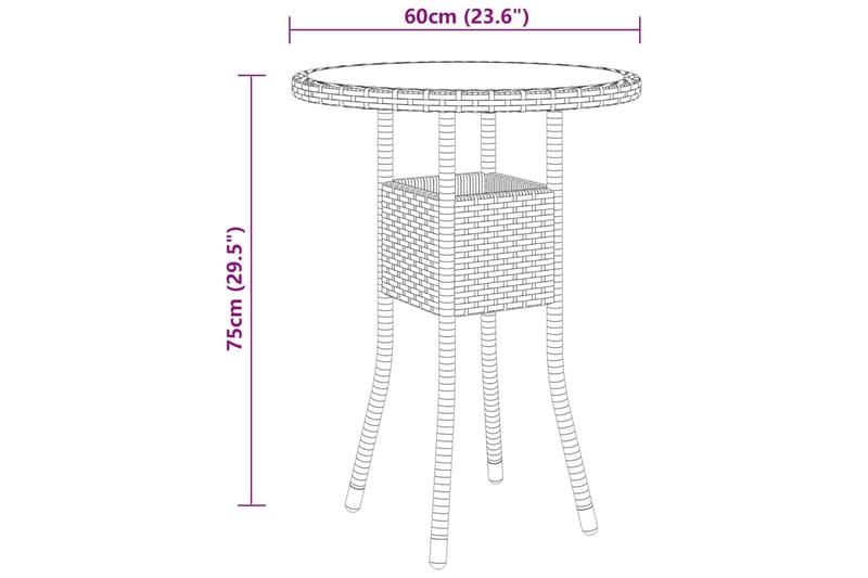 Utebord Ã˜60x75 cm Härdat glas och konstrotting brun - Brun - Matbord utomhus