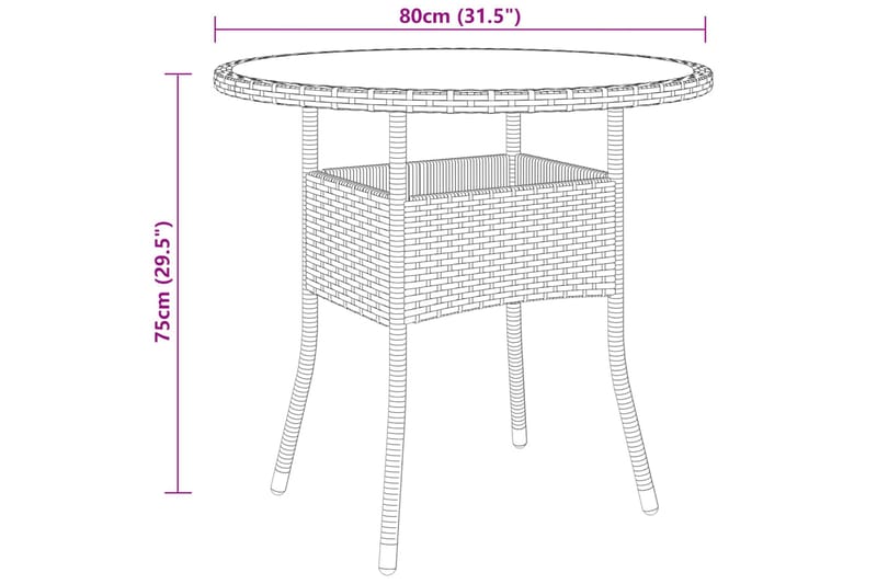 Utebord Ã˜80x75 cm Härdat glas och konstrotting svart - Svart - Matbord utomhus