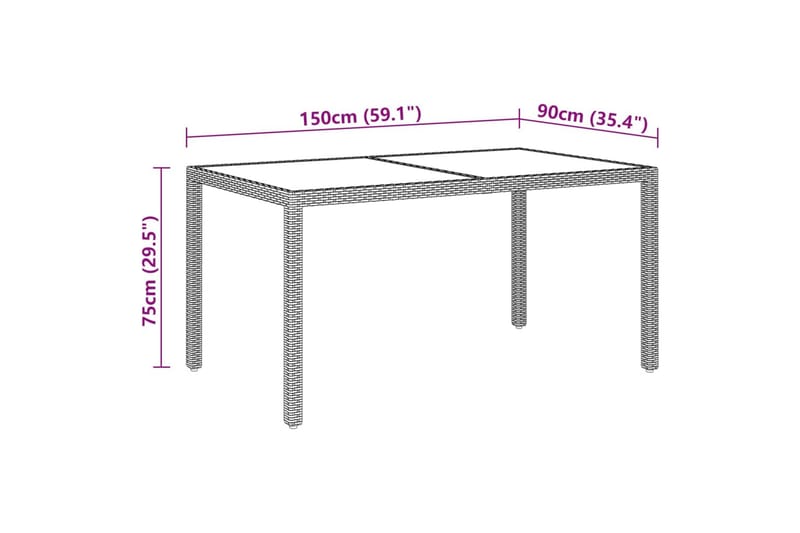 Utebord 150x90x75 cm Härdat glas och konstrotting beige - Beige - Matbord utomhus