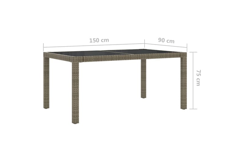 Utebord 150x90x75 cm härdat glas och konstrotting grå - Grå - Utemöbler - Utebord & trädgårdsbord - Matbord utomhus
