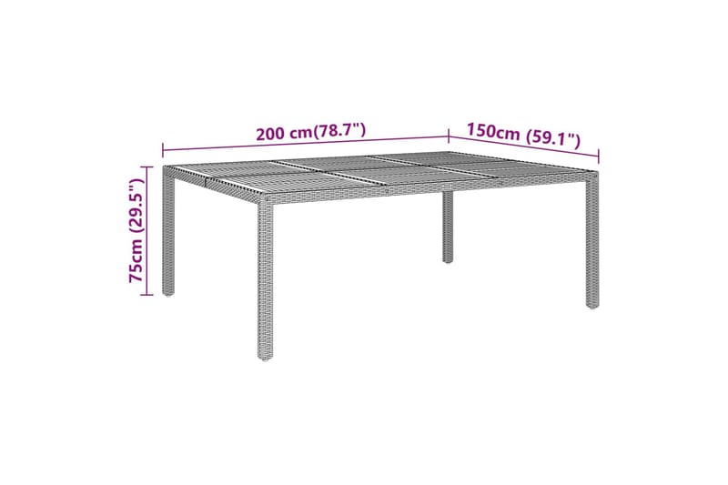 Utebord 200x150x75 cm akaciaträ och konstrotting grå - Grå - Utemöbler - Utebord & trädgårdsbord - Matbord utomhus