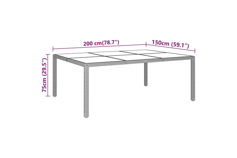 Utebord 200x150x75 cm härdat glas och konstrotting svart - Svart - Utemöbler - Utebord & trädgårdsbord - Matbord utomhus