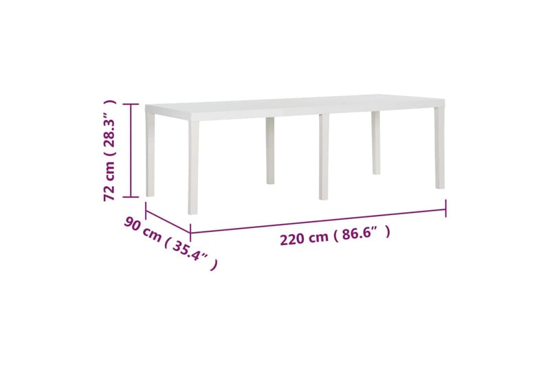 Utebord 220x90x72 cm PP vit - Vit - Utemöbler - Utebord & trädgårdsbord - Matbord utomhus