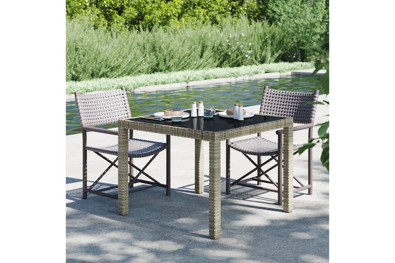 Utebord 90x90x75 cm Härdat glas och konstrotting grå - Grå - Utemöbler - Utebord & trädgårdsbord - Matbord utomhus