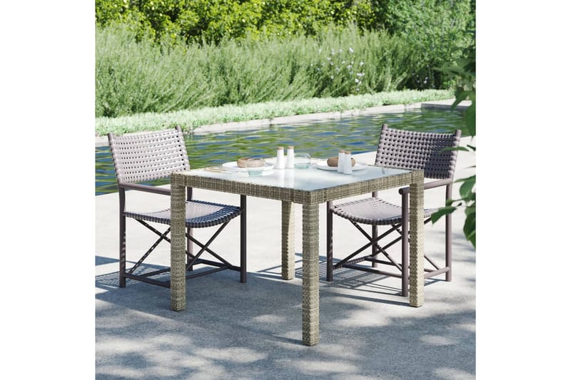 Utebord 90x90x75 cm Härdat glas och konstrotting grå - Grå - Utemöbler - Utebord & trädgårdsbord - Matbord utomhus
