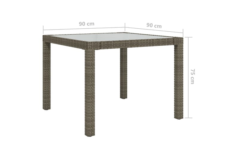 Utebord 90x90x75 cm Härdat glas och konstrotting grå - Grå - Matbord utomhus