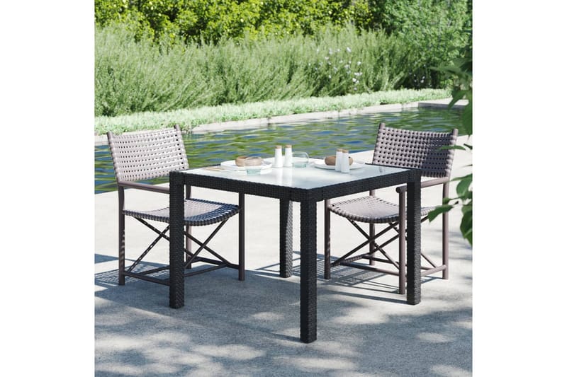 Utebord 90x90x75 cm Härdat glas och konstrotting svart - Svart - Utemöbler - Utebord & trädgårdsbord - Matbord utomhus