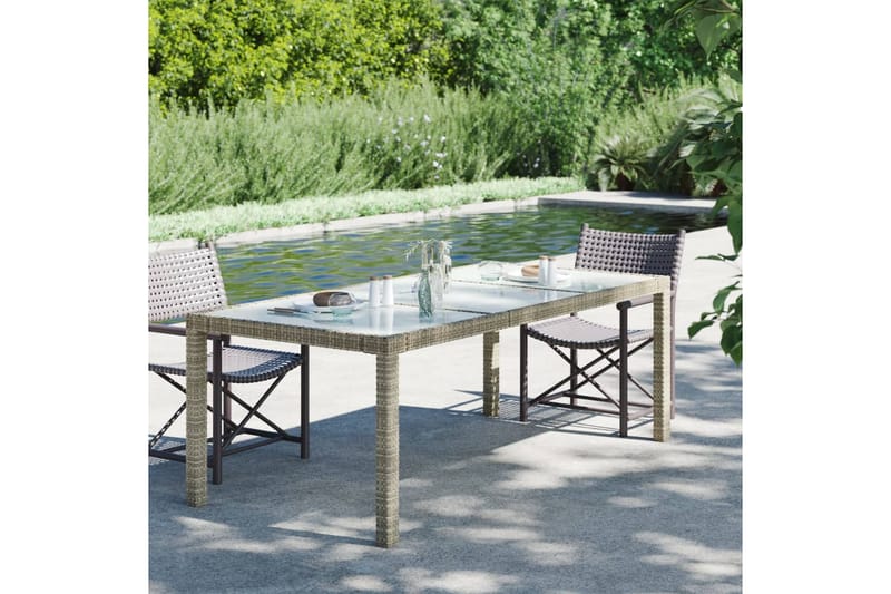 Utebord beige 190x90x75 cm härdat glas och konstrotting - Beige - Utemöbler - Utebord & trädgårdsbord - Matbord utomhus