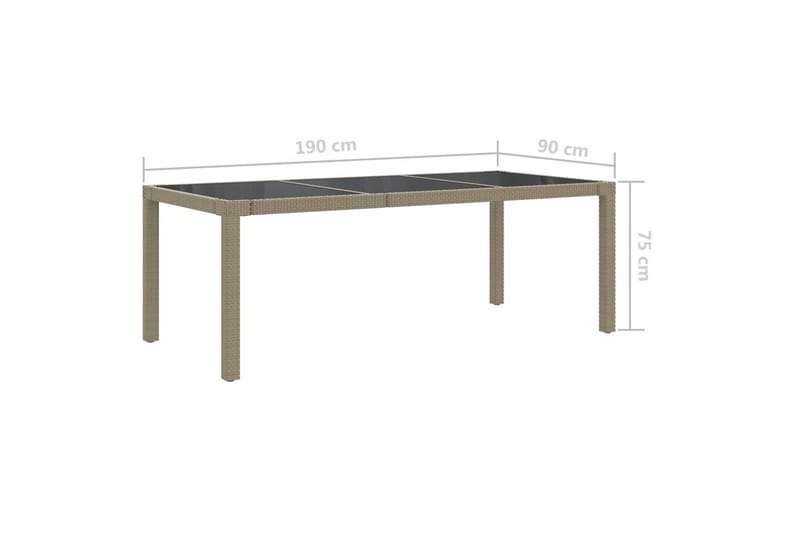 Utebord beige 190x90x75 cm härdat glas och konstrotting - Beige - Utemöbler - Utebord & trädgårdsbord - Matbord utomhus