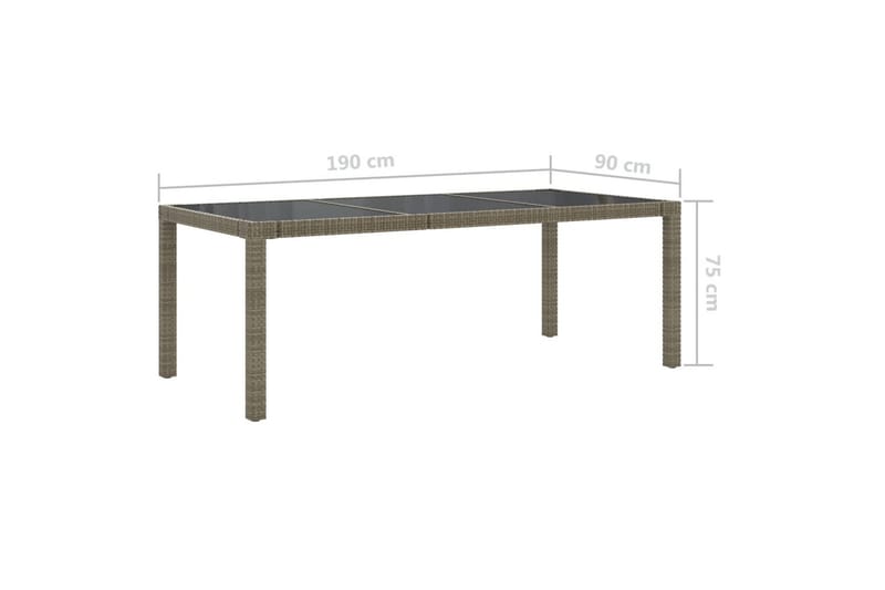 Utebord grå 190x90x75 cm härdat glas och konstrotting - Grå - Utemöbler - Utebord & trädgårdsbord - Matbord utomhus