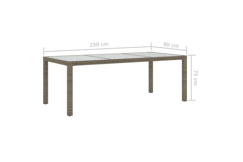Utebord grå 190x90x75 cm härdat glas och konstrotting - Grå - Utemöbler - Utebord & trädgårdsbord - Matbord utomhus