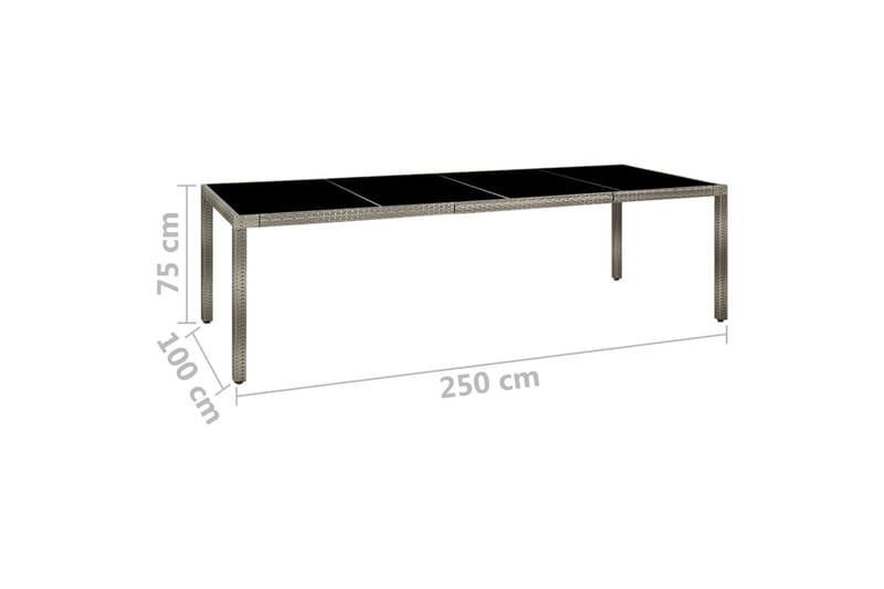 Utebord grå 250x100x75 cm härdat glas och konstrotting - Grå - Utemöbler - Utebord & trädgårdsbord - Matbord utomhus