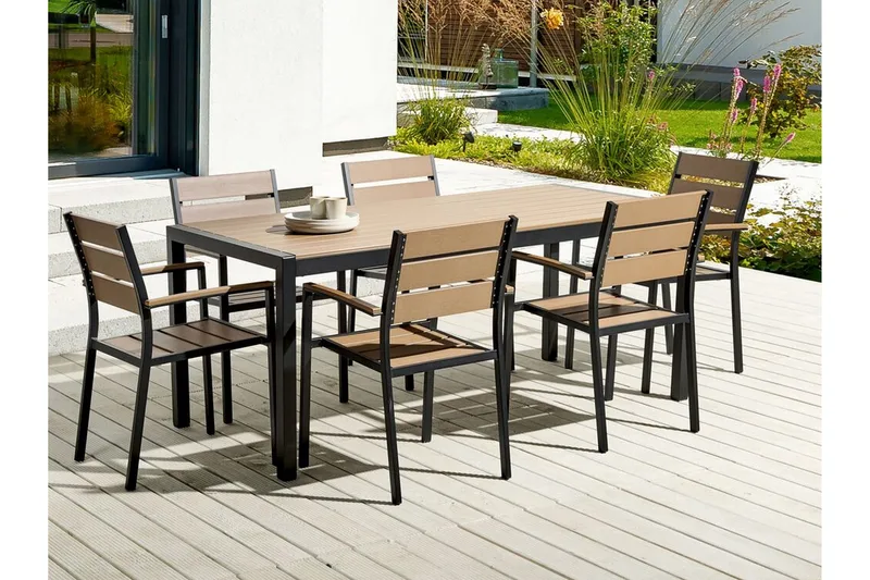 Pereta Matbord Utomhus 180x90 cm - Ljusbrun/Svart - Utemöbler - Utebord & trädgårdsbord - Matbord utomhus