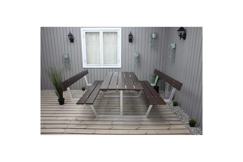 Picknickbord Rustik Metall Med Ryggstöd - Brun - Utemöbler - Utebord & trädgårdsbord - Picknickbord & bänkbord