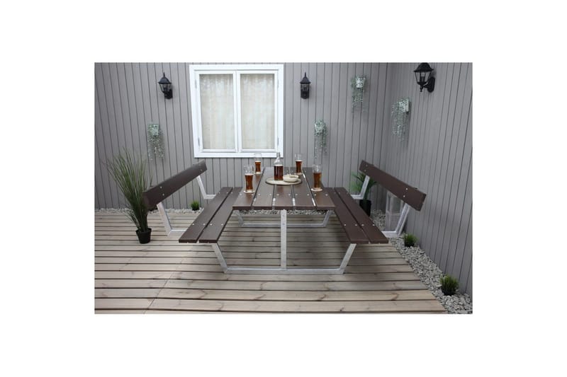 Picknickbord Rustik Metall Med Ryggstöd - Brun - Utemöbler - Utebord & trädgårdsbord - Picknickbord & bänkbord