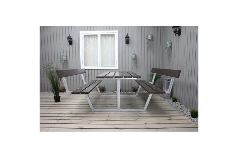 Picknickbord Rustik Metall Med Ryggstöd - Brun - Utemöbler - Utebord & trädgårdsbord - Picknickbord & bänkbord