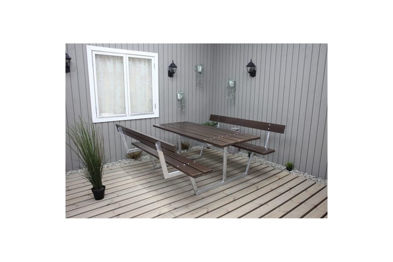 Picknickbord Rustik Metall Med Ryggstöd - Brun - Utemöbler - Utebord & trädgårdsbord - Picknickbord & bänkbord