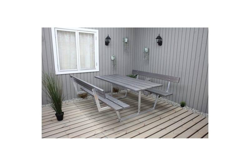 Picknickbord Rustik Metall Med Ryggstöd - Grå - Utemöbler - Utebord & trädgårdsbord - Picknickbord & bänkbord