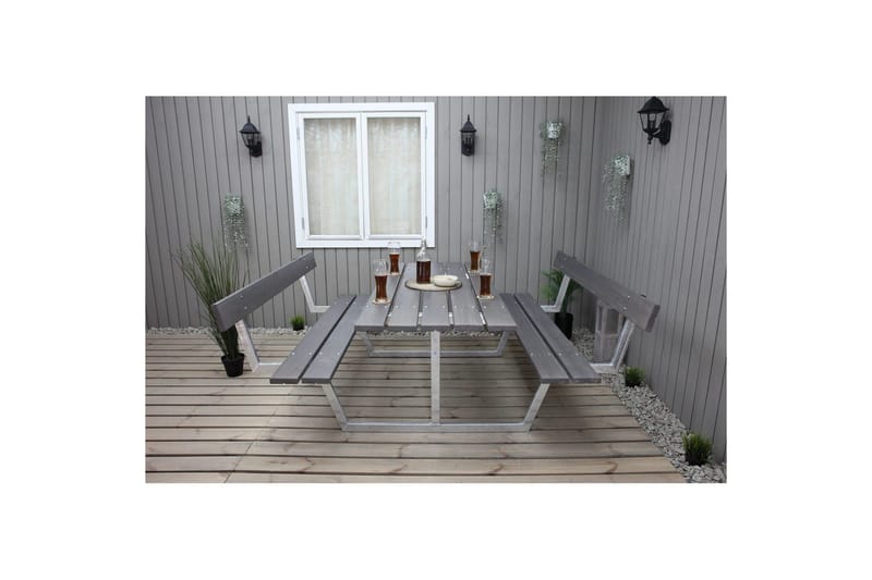 Picknickbord Rustik Metall Med Ryggstöd - Grå - Utemöbler - Utebord & trädgårdsbord - Picknickbord & bänkbord