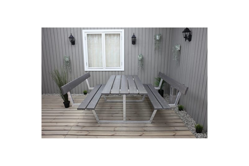 Picknickbord Rustik Metall Med Ryggstöd - Grå - Utemöbler - Utebord & trädgårdsbord - Picknickbord & bänkbord