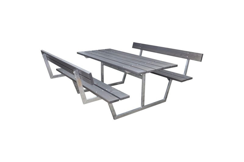 Picknickbord Rustik Metall Med Ryggstöd, Grå