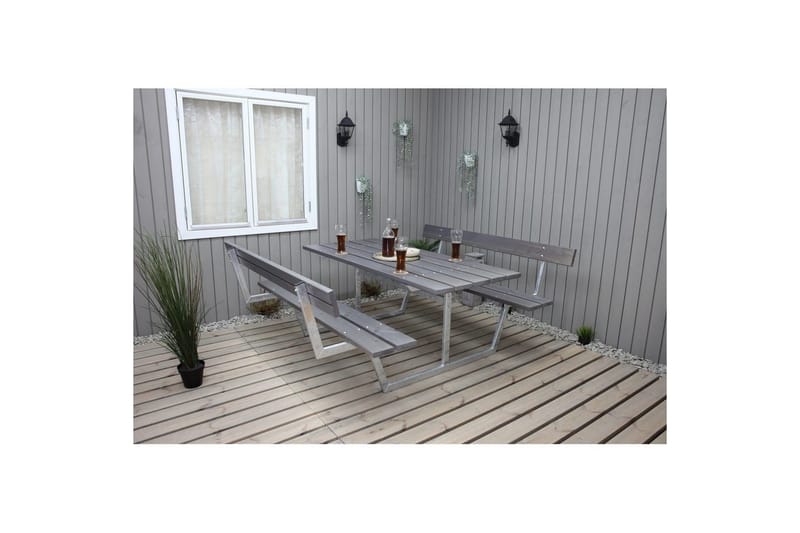 Picknickbord Rustik Metall Med Ryggstöd - Grå - Utemöbler - Utebord & trädgårdsbord - Picknickbord & bänkbord