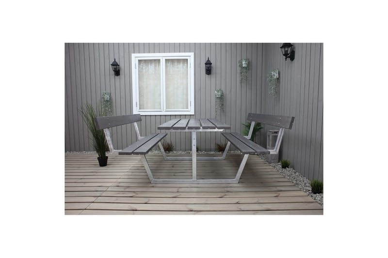 Picknickbord Rustik Metall Med Ryggstöd - Grå - Utemöbler - Utebord & trädgårdsbord - Picknickbord & bänkbord