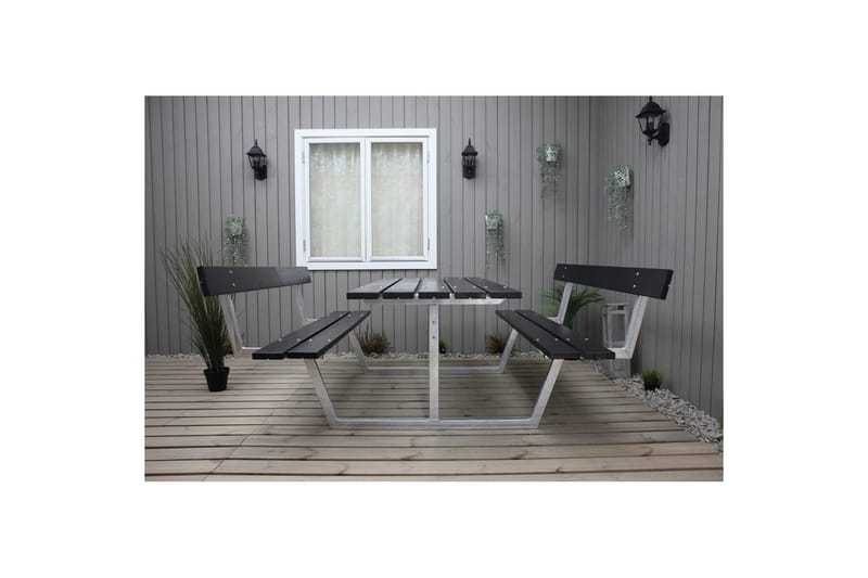 Picknickbord Rustik Metall Med Ryggstöd - Svart - Utemöbler - Utebord & trädgårdsbord - Picknickbord & bänkbord