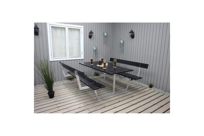 Picknickbord Rustik Metall Med Ryggstöd - Svart - Utemöbler - Utebord & trädgårdsbord - Picknickbord & bänkbord