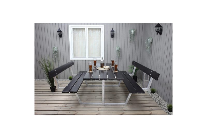 Picknickbord Rustik Metall Med Ryggstöd - Svart - Utemöbler - Utebord & trädgårdsbord - Picknickbord & bänkbord