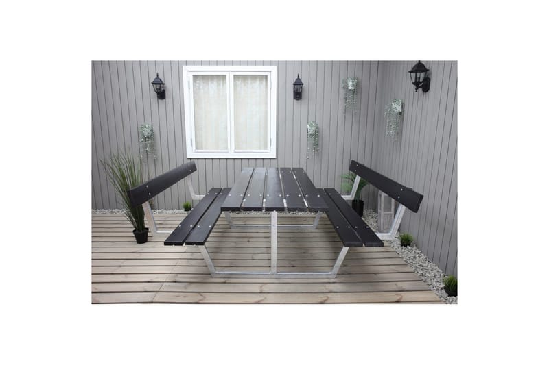Picknickbord Rustik Metall Med Ryggstöd - Svart - Utemöbler - Utebord & trädgårdsbord - Picknickbord & bänkbord