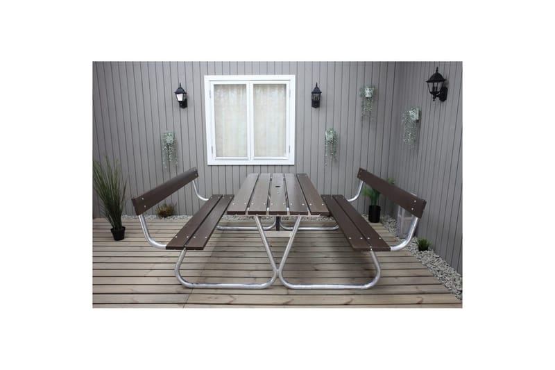 Picknickbord Stabil Metall Med Ryggstöd - Brun - Utemöbler - Utebord & trädgårdsbord - Picknickbord & bänkbord