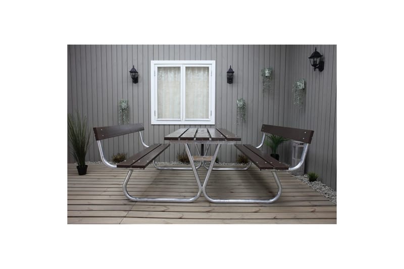 Picknickbord Stabil Metall Med Ryggstöd - Brun - Utemöbler - Utebord & trädgårdsbord - Picknickbord & bänkbord