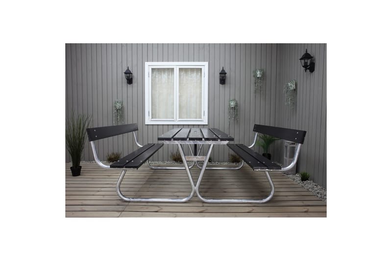 Picknickbord Stabil Metall Med Ryggstöd - Svart - Utemöbler - Utebord & trädgårdsbord - Picknickbord & bänkbord