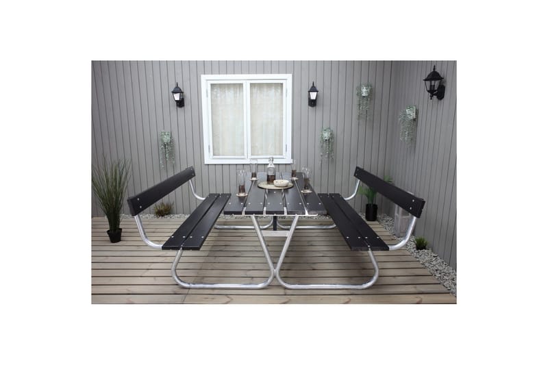 Picknickbord Stabil Metall Med Ryggstöd - Svart - Utemöbler - Utebord & trädgårdsbord - Picknickbord & bänkbord