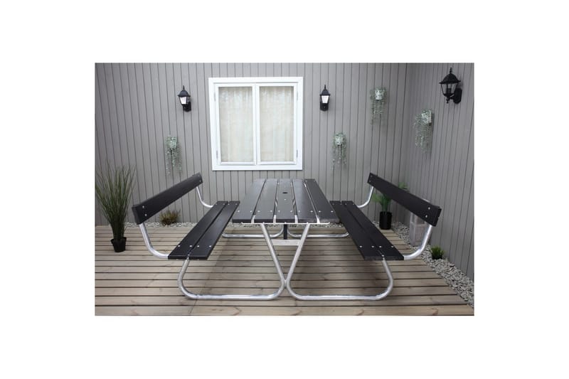 Picknickbord Stabil Metall Med Ryggstöd - Svart - Utemöbler - Utebord & trädgårdsbord - Picknickbord & bänkbord