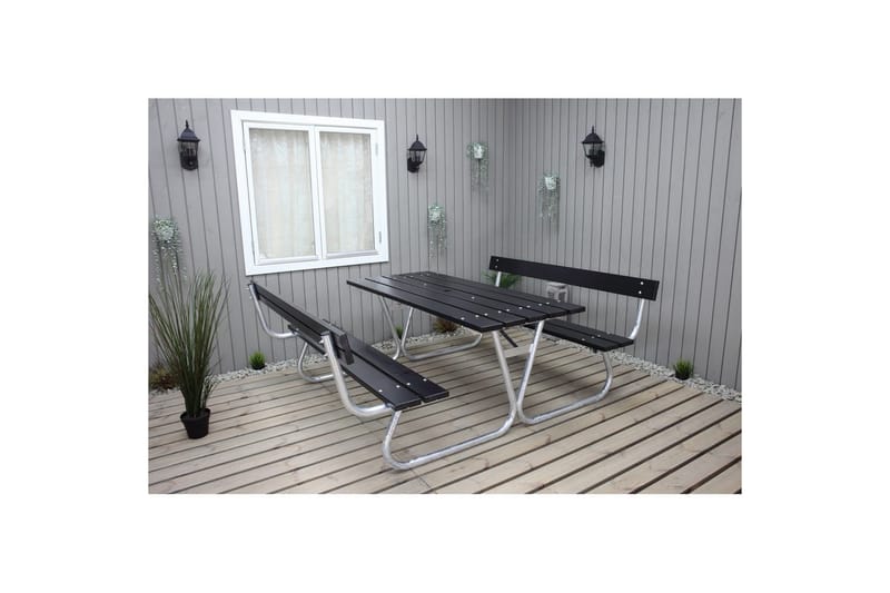 Picknickbord Stabil Metall Med Ryggstöd - Svart - Utemöbler - Utebord & trädgårdsbord - Picknickbord & bänkbord